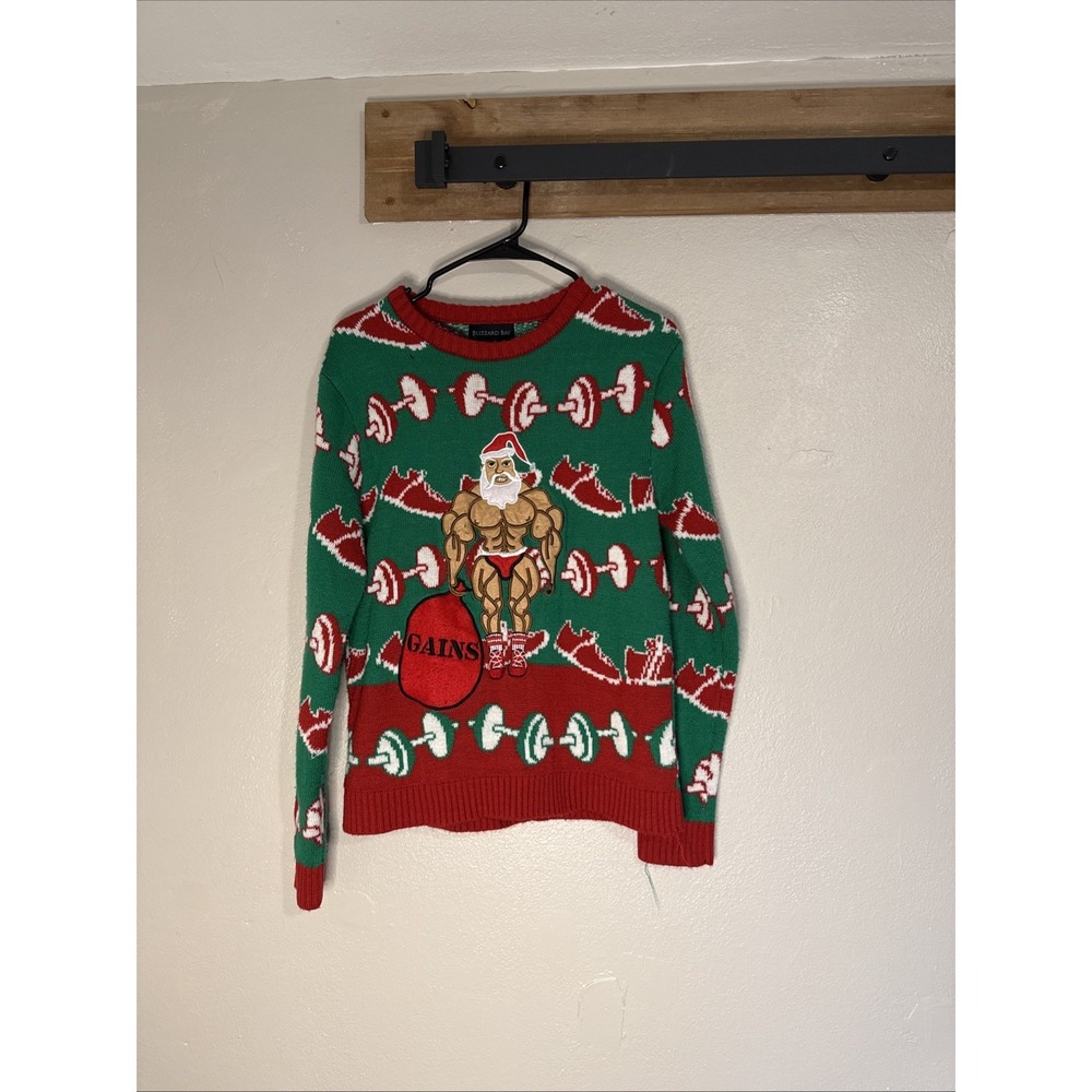 Ugly Christmas Sweater Body Builder Santa All Over Print Blizzard Bay Men's Med‎